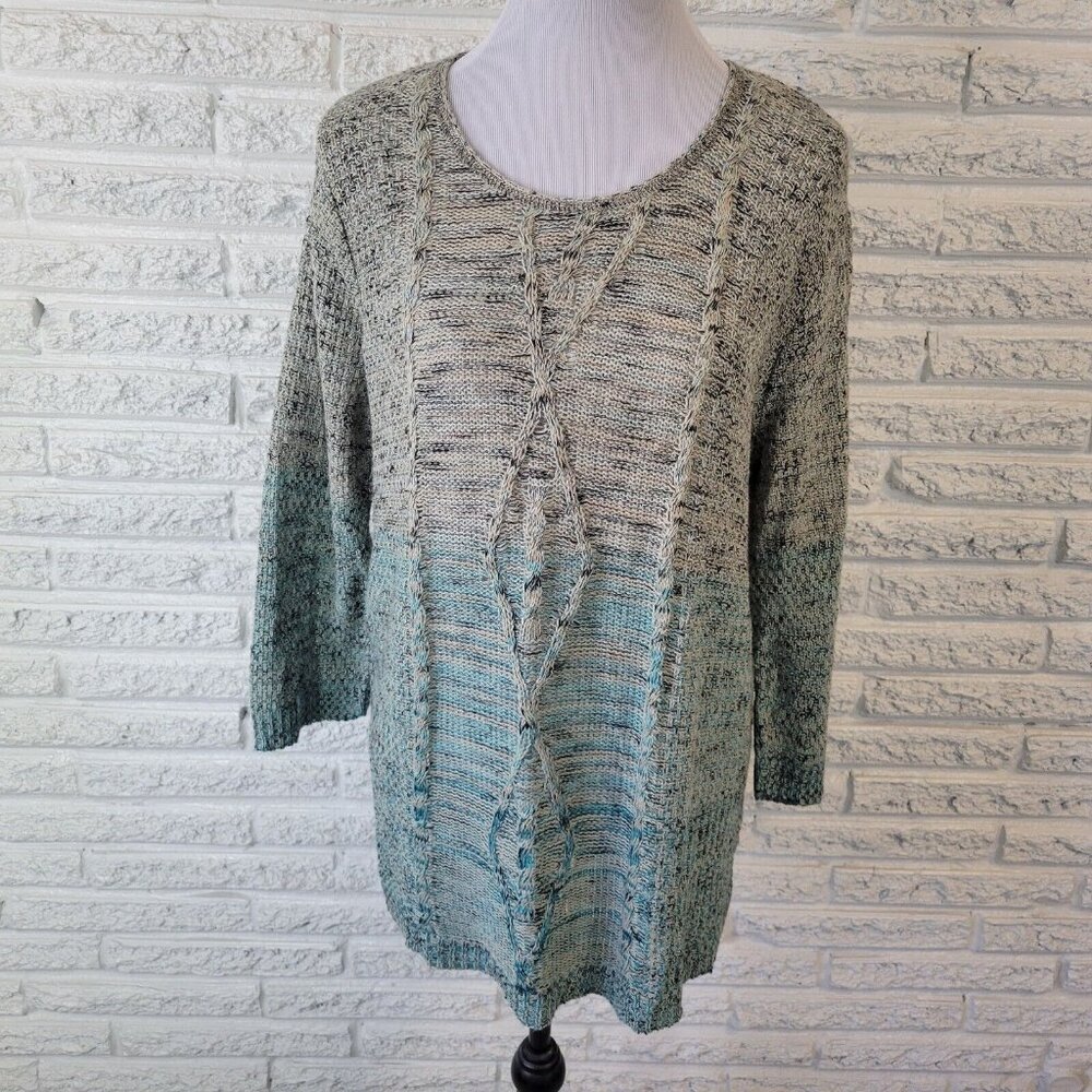 Avenue Marled Cable Knit Sweater 18/20 Plus Blue Gray 3/4 Sleeve Tunic SWE132E